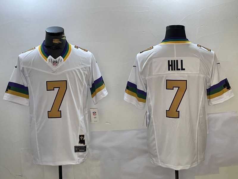 Men%27s New Orleans Saints #7 Taysom Hill White 2024 FUSE Vapor Limited Stitched Jersey